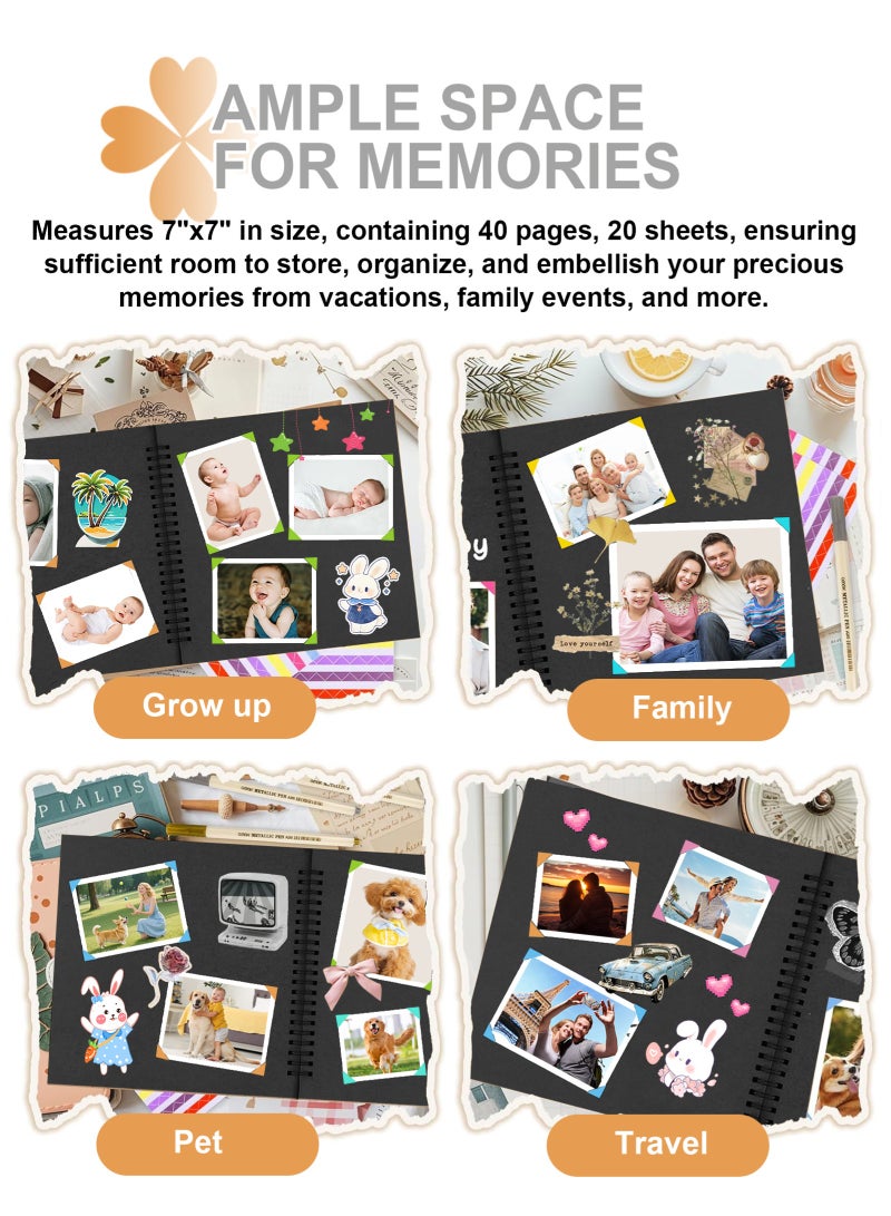 هومار كيت ألبوم قصاصات ورق كرافت بغلاف مقوى مقاس 8 × 8 بوصة، 40 صفحة، ألبومات صور، دفتر ذكريات مع قلم معدني لحفلات الزفاف والذكرى السنوية للعائلة (أسود، 8 بوصة) - Image 5