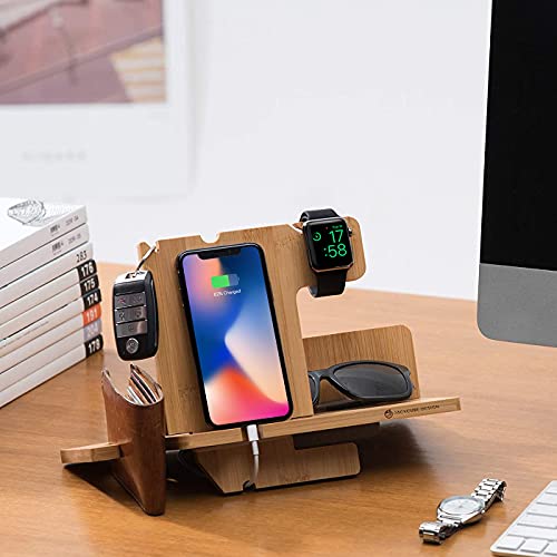 J JACKCUBE DESIGN JackCubeDesign Wood Docking Station Nightstand Organizer Key Holder Wallet Stand Watch Gift Anniversary for Men Dad Father Birthday Graduation Gadgets Compatible with iPhone iWatch AirPods MK242A - Image 3