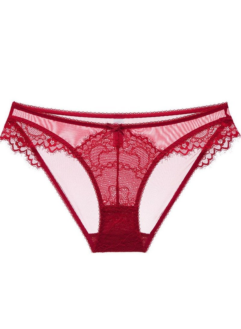 Loquat Lady's Breathable Panty Women's Low-Waisted Lace Briefs Red 