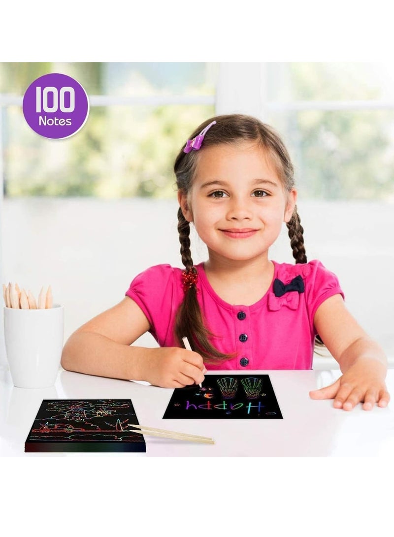 GUDOO تصنيع الحرف اليدوية للأطفال - ملاحظات فنية صغيرة بألوان قوس قزح 100 بطاقة ورقية سحرية للرسم مستلزمات الحفلات للأطفال من 3 إلى 11 سنة للبنات والأولاد - Image 3