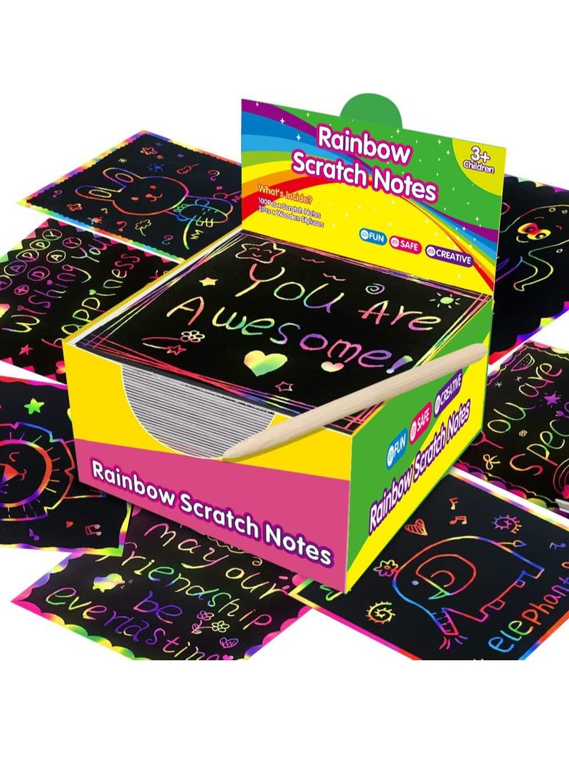 GUDOO تصنيع الحرف اليدوية للأطفال - ملاحظات فنية صغيرة بألوان قوس قزح 100 بطاقة ورقية سحرية للرسم مستلزمات الحفلات للأطفال من 3 إلى 11 سنة للبنات والأولاد - Image 1