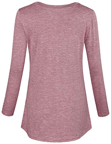 connche Quinee Maternity Tops and Blouses, Women Scoop Neck Long Sleeve Winter Loose Fashion Nursing Tunic for Leggings Breastfeeding Pumping Clothes Knitting Basic Tee Shirts Rose Red L - Image 3