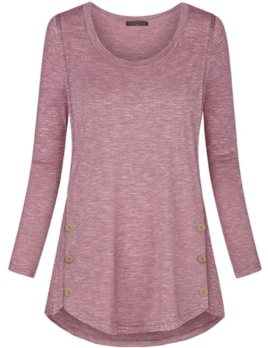 connche Quinee Maternity Tops and Blouses, Women Scoop Neck Long Sleeve Winter Loose Fashion Nursing Tunic for Leggings Breastfeeding Pumping Clothes Knitting Basic Tee Shirts Rose Red L - Image 2
