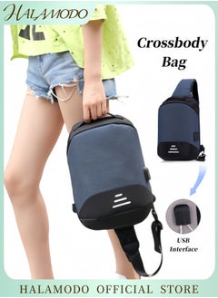 HALAMODO Men's Sling Bag with USB Interface Crossbody Bag Chest Bag Shoulder Bag Waterproof Sport Bag Fashionable Casual Bag Large Capacity Canvas Bag  - Image 1