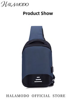 HALAMODO Men's Sling Bag with USB Interface Crossbody Bag Chest Bag Shoulder Bag Waterproof Sport Bag Fashionable Casual Bag Large Capacity Canvas Bag  - Image 3