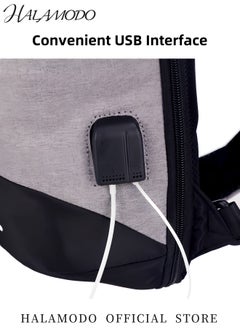 HALAMODO Men's Sling Bag with USB Interface Crossbody Bag Chest Bag Shoulder Bag Waterproof Sport Bag Fashionable Casual Bag Large Capacity Canvas Bag  - Image 5