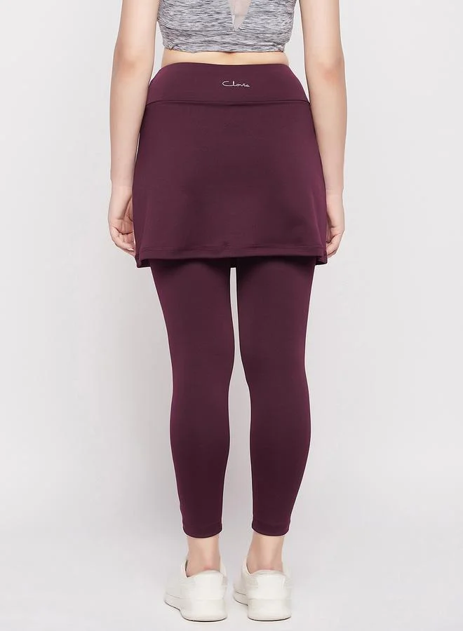 Clovia Maroon Maroon Snug Fit Active Skirt with Attached Tights for Women | Best Price UAE