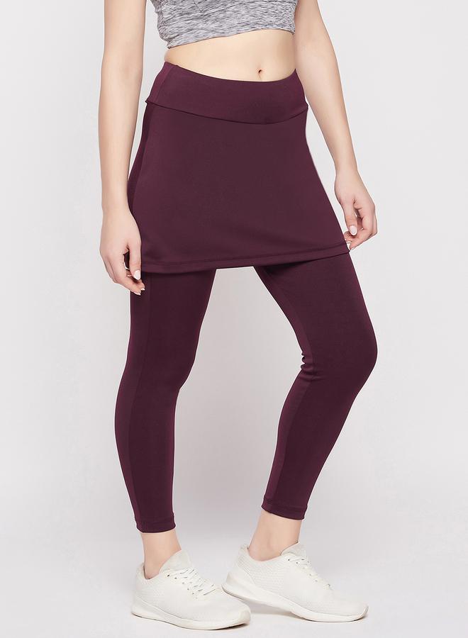 Clovia Maroon Snug Fit Active Skirt with Attached Tights - Image 4