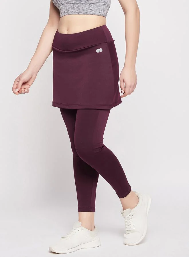Clovia Maroon Maroon Snug Fit Active Skirt with Attached Tights for Women | Best Price UAE
