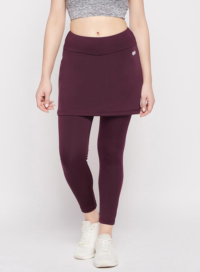 Clovia Maroon Snug Fit Active Skirt with Attached Tights - Image 2