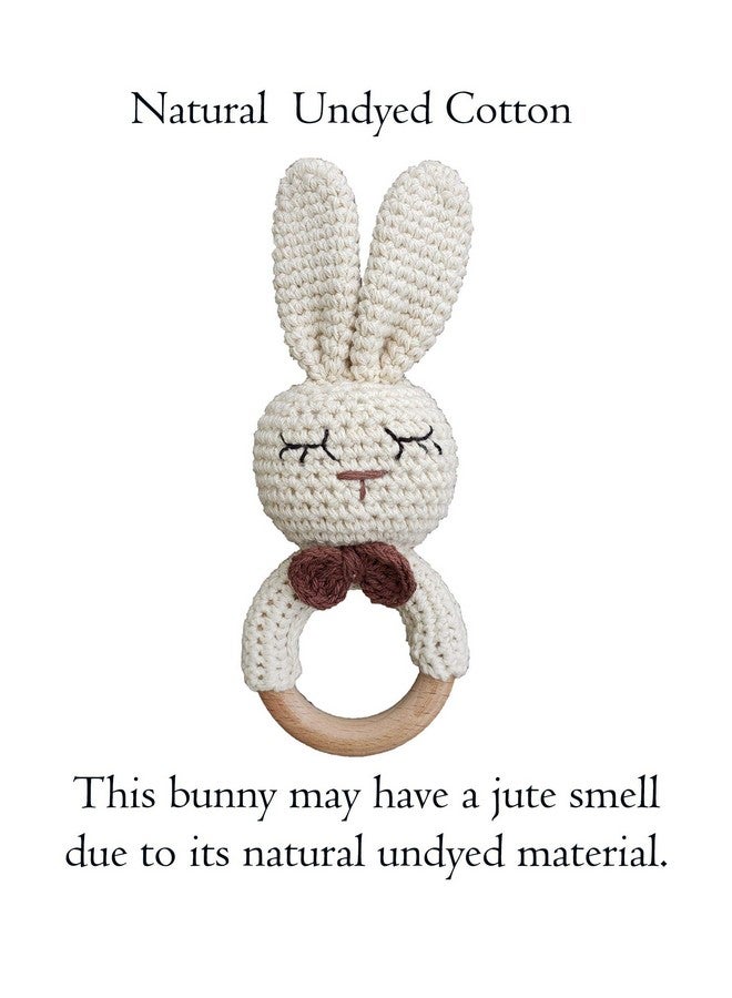 Mali Wear Natural Crochet Teether Toy Rattle for Baby Forest Friends Handmade Amigurumi Crochet Bunny Deer Fox on Natural Wooden Teething Ring Rattle Natural Baby Toys (Organic Bunny) - Image 1