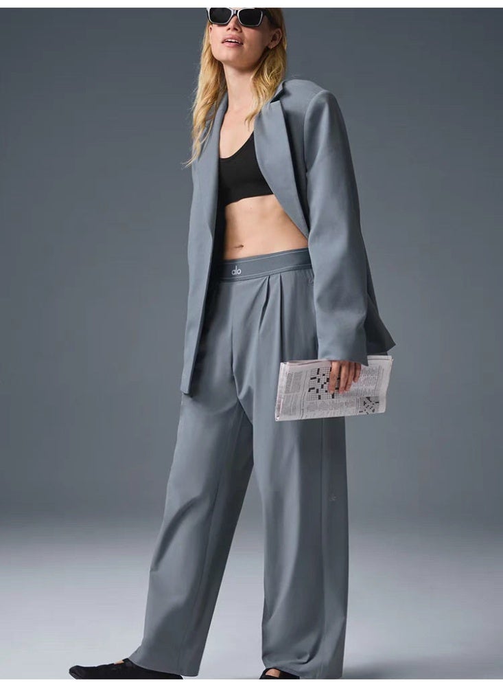 Alo Yoga ALO Gray High-Waisted Wide-Fit Pants - Image 1