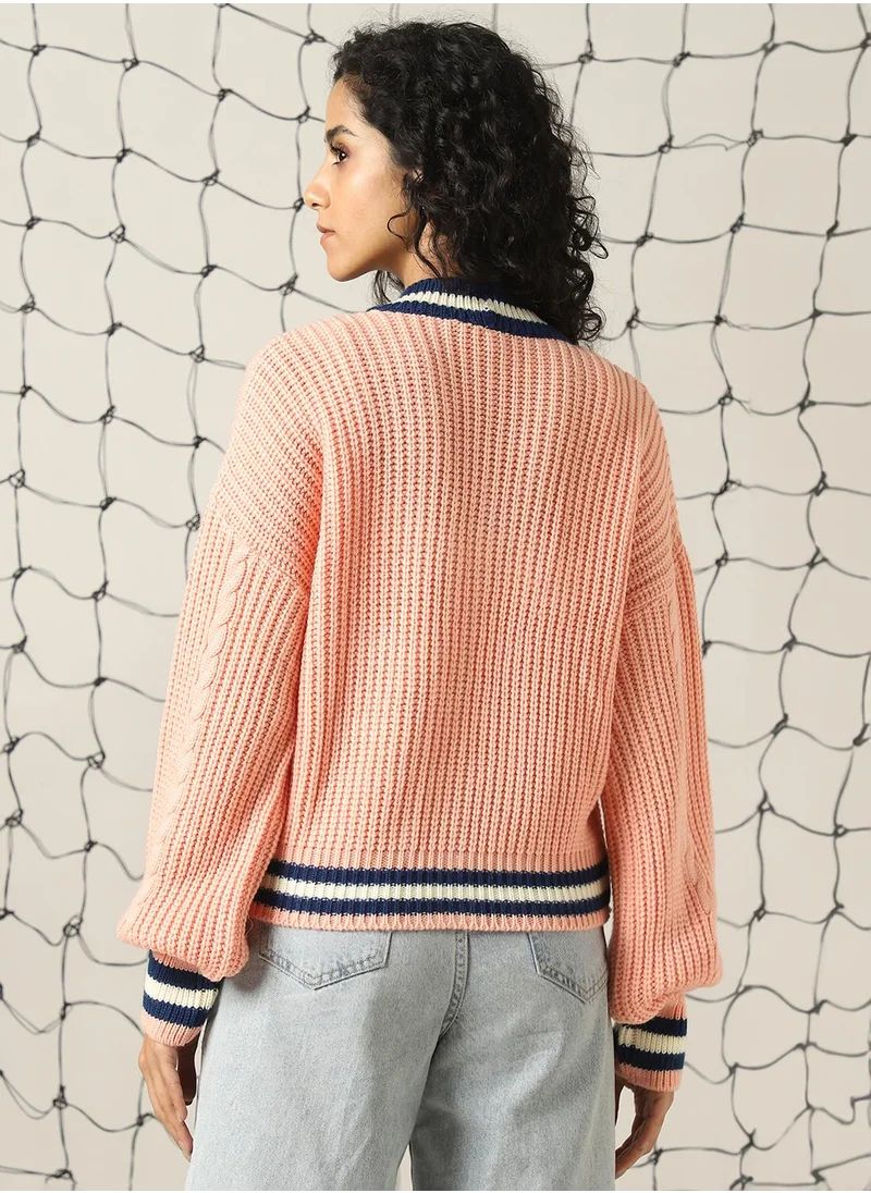 Hubberholme Women's Multicoloured 100% Acrylic Solid Regular Fit Sweater
