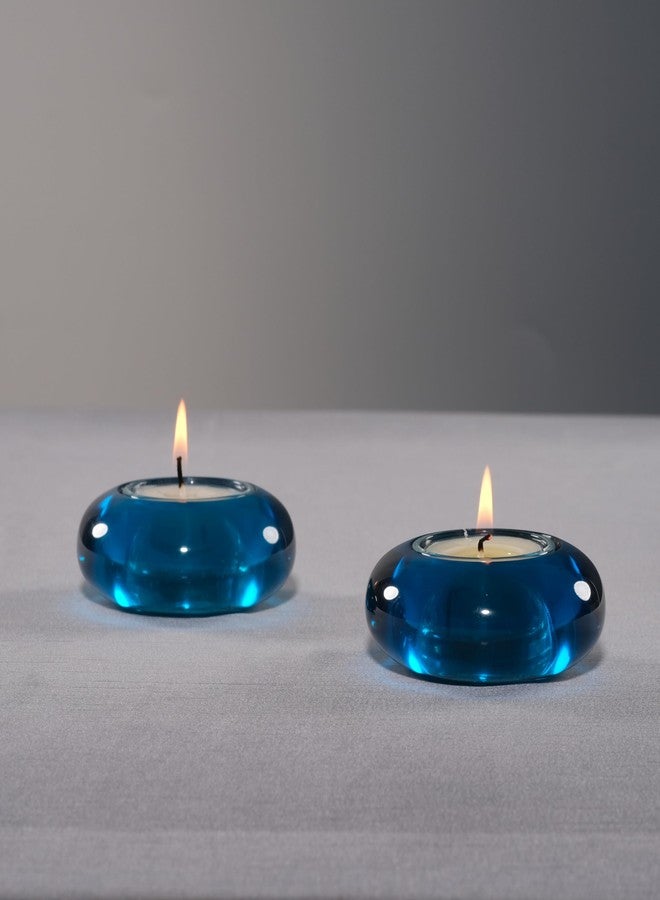 ICNBUYS Handmade Decorative Pebble Tealight Candle Holder Set of 2 - Handcrafted Home Decor Accent for Calming Earthy Aesthetic Blue Diameter 3 inches - Resin - Image 1