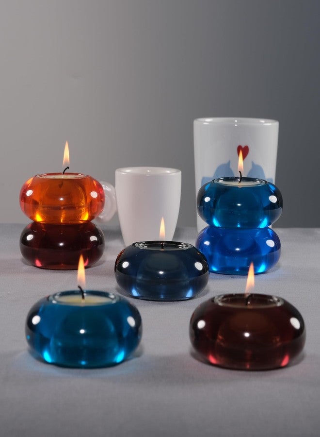 ICNBUYS Handmade Decorative Pebble Tealight Candle Holder Set of 2 - Handcrafted Home Decor Accent for Calming Earthy Aesthetic Blue Diameter 3 inches - Resin - Image 4