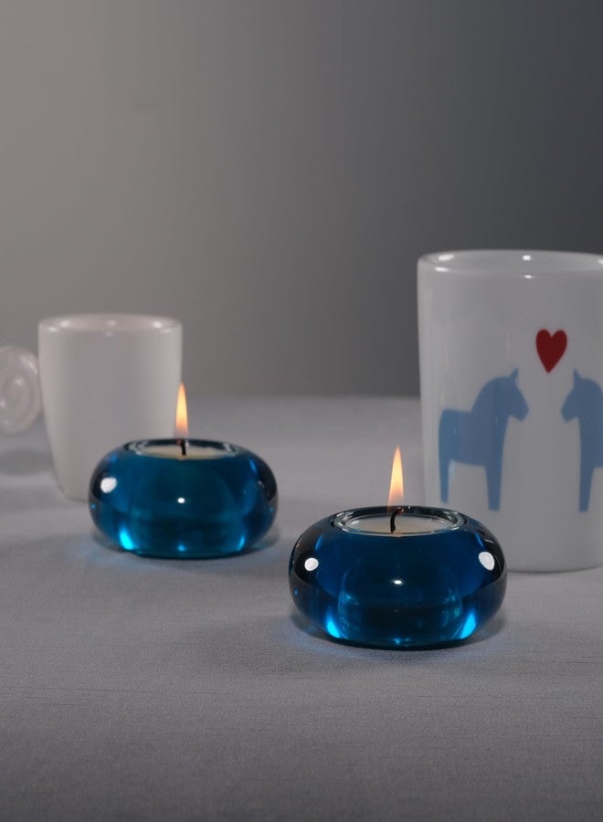ICNBUYS Handmade Decorative Pebble Tealight Candle Holder Set of 2 - Handcrafted Home Decor Accent for Calming Earthy Aesthetic Blue Diameter 3 inches - Resin - Image 2