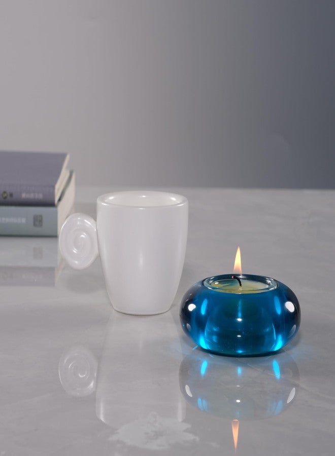 ICNBUYS Handmade Decorative Pebble Tealight Candle Holder Set of 2 - Handcrafted Home Decor Accent for Calming Earthy Aesthetic Blue Diameter 3 inches - Resin - Image 3