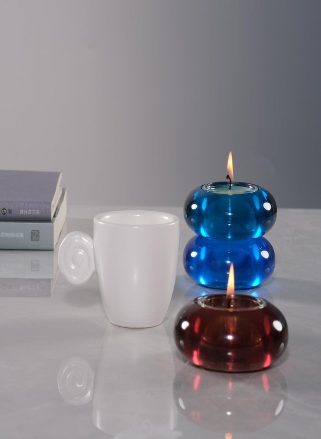 ICNBUYS Handmade Decorative Pebble Tealight Candle Holder Set of 2 - Handcrafted Home Decor Accent for Calming Earthy Aesthetic Blue Diameter 3 inches - Resin - Image 5