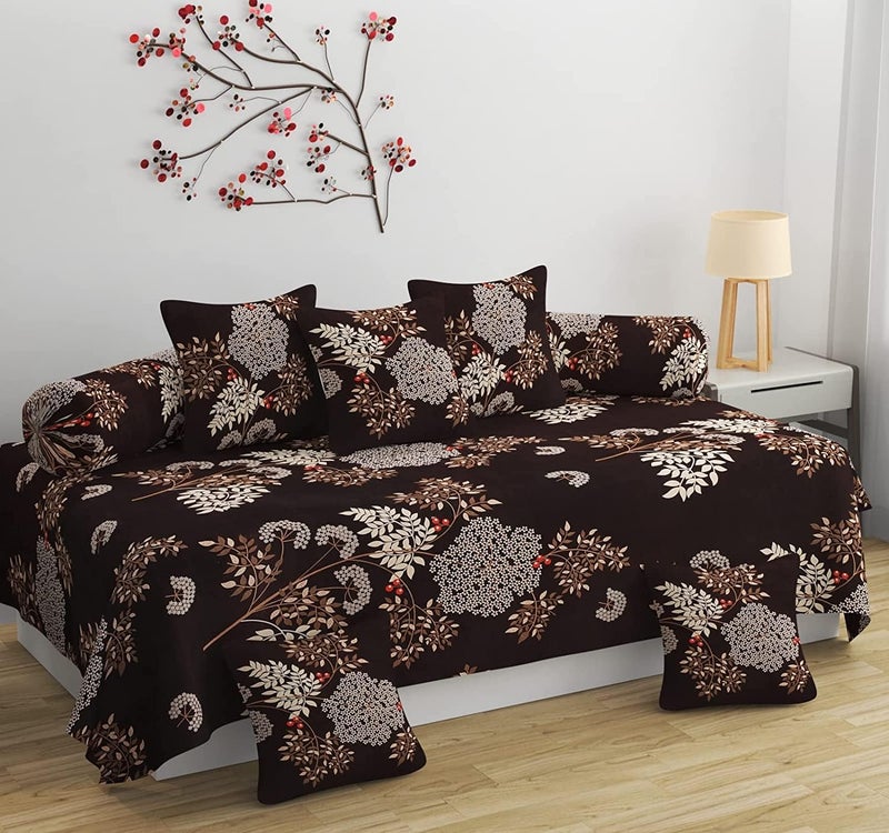 CLIDE+ 210 Tc Diwan Cover Glace Cotton Premium Cloth Quality Designer Printed 8 Pieces Standard Diwan Set (1 Single Bedsheet, 2 Bolster Covers, 5 Cushion Covers) (Jaipuri Print) (DIWAN - 11) - Image 1