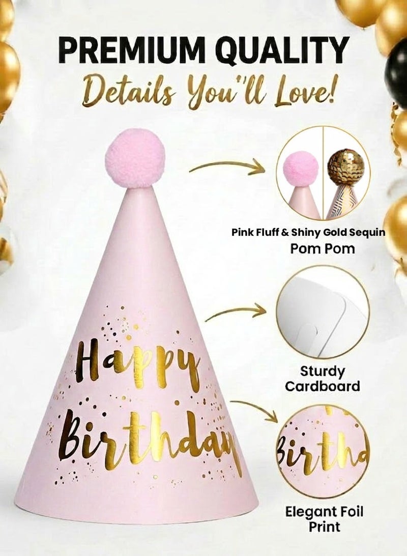 Farahom 34 Pcs Birthday Party Hats with Noise Makers Set, Pink & Gold / Blue & Gold Cone Hats for Kids & Adults, Fun Blowouts & Whistles, Party Decorations Supplies - Image 4