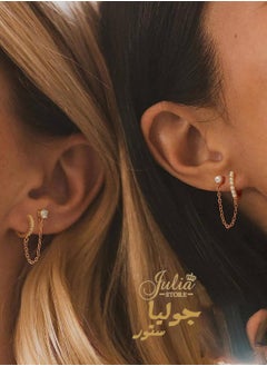 Cubic Zirconia Stud 18K Gold Plated Piercing Huggie Earrings Dainty 1 Piece Hoop Earrings Chain for Women Teen Girls Double Piercing Earrings Two Holes By Julia Store - pzsku/Z327D04D752505B487707Z/45/_/1719234145/b7d21b04-b3de-4c51-b900-0767533845ca