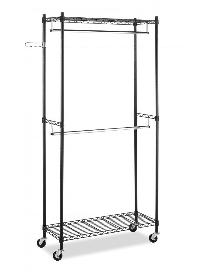 Whitmor Whitmor 6070-3366-BB Supreme Double Rod Garment Rack Rolling Clothes Organizer - Black with Chrome  - Image 2