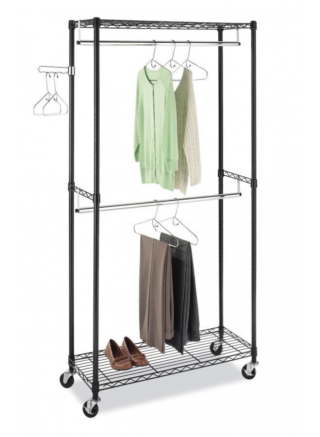 Whitmor Whitmor 6070-3366-BB Supreme Double Rod Garment Rack Rolling Clothes Organizer - Black with Chrome  - Image 3