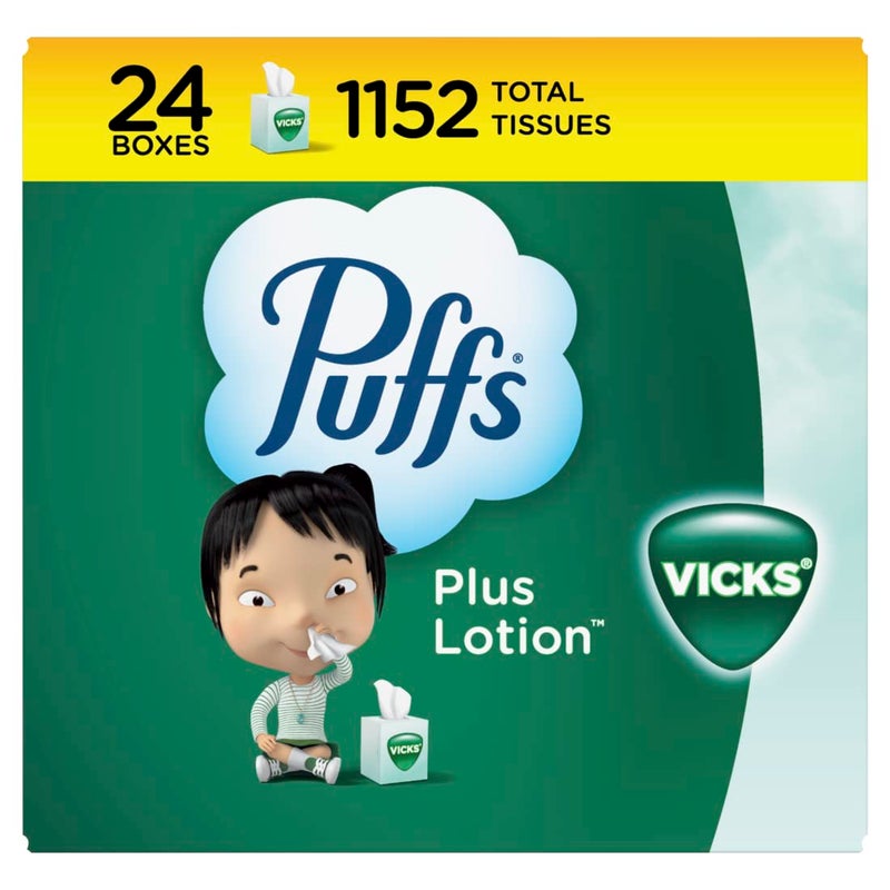 Puffs Plus Lotion with Vicks Facial Tissues 24 Cubes 48 Tissues per Box