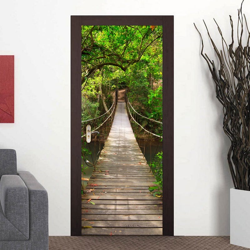 Modern Art Drawbridge 3D Door Sticker Peel and Stick Vinyl Door Mural Decals for Home Decor 303x78777x200cm 2 Pcs Set
