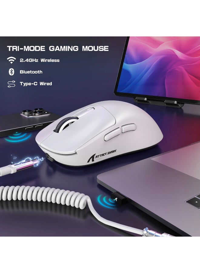هجوم القرش X3MAX PAW3950 Wireless Gaming Mouse with C06 Coiled Cable – White - Image 3