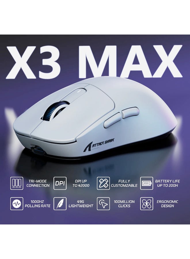 هجوم القرش X3MAX PAW3950 Wireless Gaming Mouse with C06 Coiled Cable – White - Image 2
