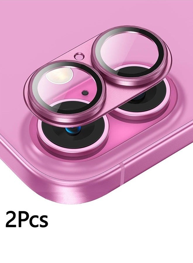 2Pack iPhone 16 / iPhone 16 Plus Camera Lens Protector, Metal Aluminum Alloy Tempered Glass Cover Camera Screen Protector Accessories, Case Friendly for iPhone 16 / iPhone 16 Plus, Pink - Image 1