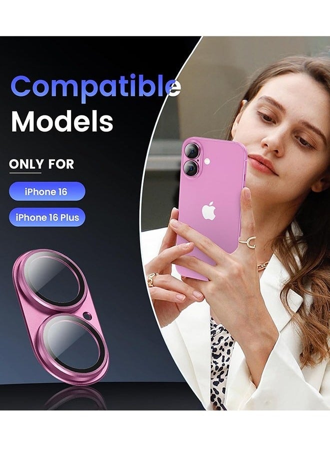 2Pack iPhone 16 / iPhone 16 Plus Camera Lens Protector, Metal Aluminum Alloy Tempered Glass Cover Camera Screen Protector Accessories, Case Friendly for iPhone 16 / iPhone 16 Plus, Pink - Image 2