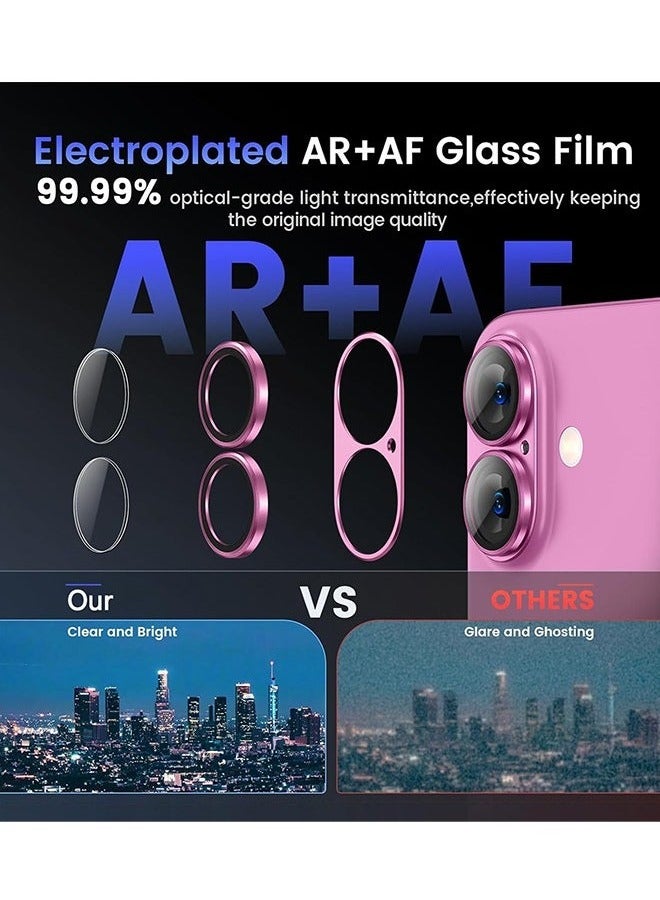 2Pack iPhone 16 / iPhone 16 Plus Camera Lens Protector, Metal Aluminum Alloy Tempered Glass Cover Camera Screen Protector Accessories, Case Friendly for iPhone 16 / iPhone 16 Plus, Pink - Image 3