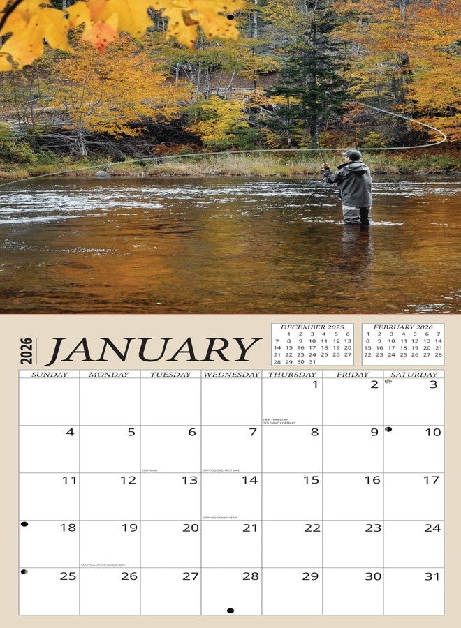 Crenstone Fishing Calendar 2026 - Fly Fishing Outdoors 2026 Wall Calendar, Includes 100+ Reminder Stickers | 12" x 24" Open | Giftable | Made in The USA - Image 3