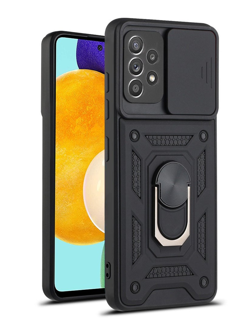 Case Cover Shockproof Windows Protective Case with Camera Protection and Metal Ring Compatible with Samsung Galaxy A72 (Black) - Image 1