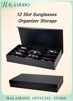 HALAMODO 12 Slot Sunglasses Organizer Storage Eyeglass Storage Case Multiple Eyeglasses Eyewear Display Case Space Saving Sunglass Glasses Storage Box with Lid  - Image 1