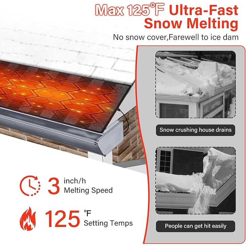 Arabest Heated Snow Melting Mats Outdoor,Anti-Slip Outdoor Winter Heated Mat for Walkways,3 in/h Speed Snow and Ice Melting Pads for Winter Backyards,Prevention Roof and Valley Ice Dam(10FTx13IN) - Image 3