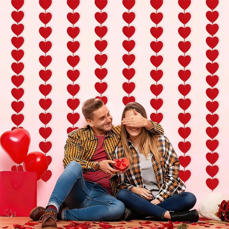 AinDen Valentines Day Decorations, 96 PCS Red Felt Heart Garland Hanging, Pre-Assembled Romantic Heart String Garland for Home, Wedding, Anniversary & Party Decor - Image 3