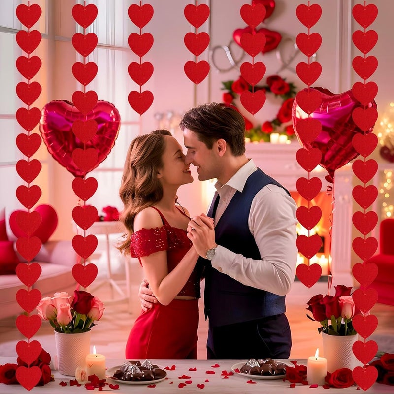 AinDen Valentines Day Decorations, 96 PCS Red Felt Heart Garland Hanging, Pre-Assembled Romantic Heart String Garland for Home, Wedding, Anniversary & Party Decor - Image 5