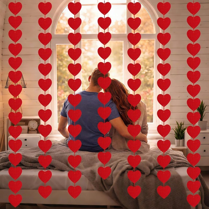 AinDen Valentines Day Decorations, 96 PCS Red Felt Heart Garland Hanging, Pre-Assembled Romantic Heart String Garland for Home, Wedding, Anniversary & Party Decor - Image 1