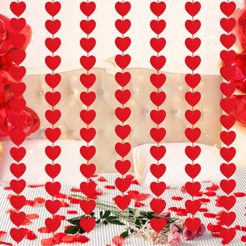 AinDen Valentines Day Decorations, 96 PCS Red Felt Heart Garland Hanging, Pre-Assembled Romantic Heart String Garland for Home, Wedding, Anniversary & Party Decor - Image 4
