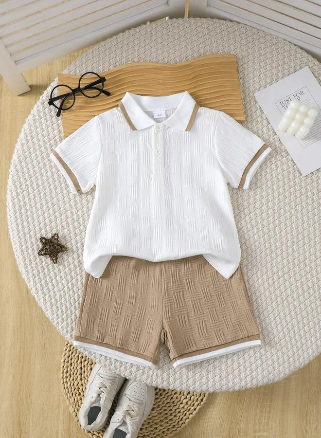 تايك تو Take Two Boys Solid Texture Knit Polo Shirt and Shorts Set