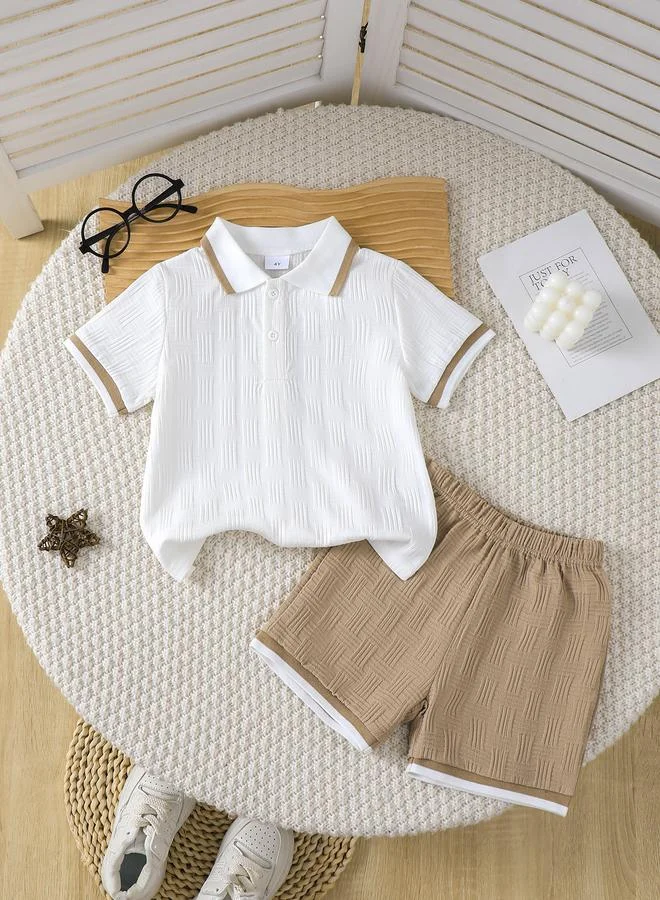 تايك تو Take Two Boys Solid Texture Knit Polo Shirt and Shorts Set