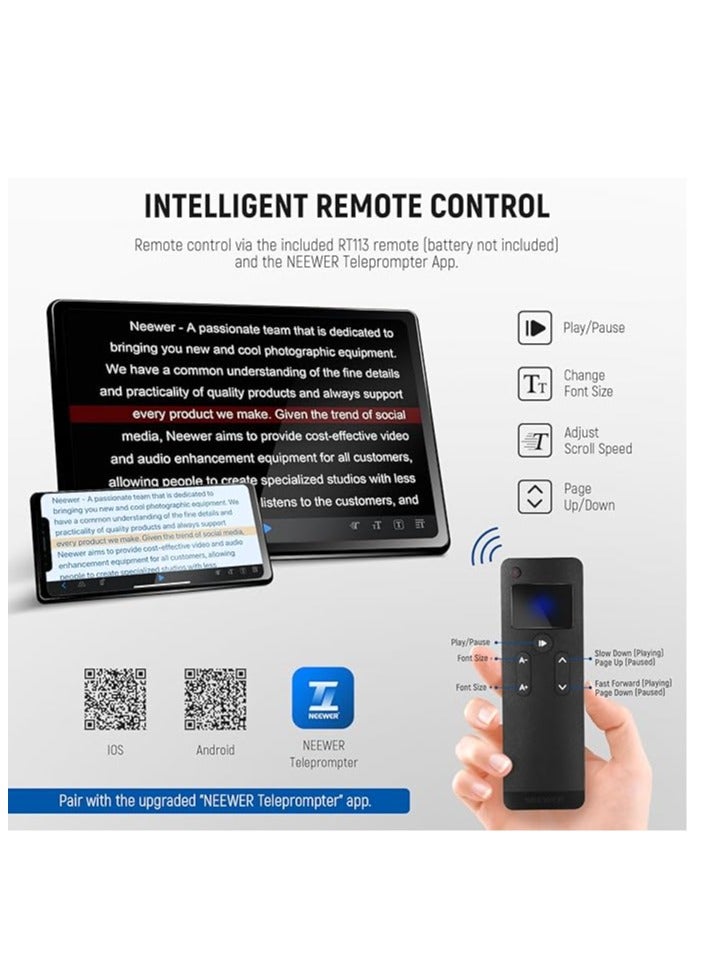 نيوير NEEWER BASICS X12B 12" Aluminum Alloy Teleprompter for iPad, Tablet, Phone & DSLR Camera with Remote & App Control, Compatible with iOS/Android – Ideal for Live Streaming & Online Lessons - Image 4