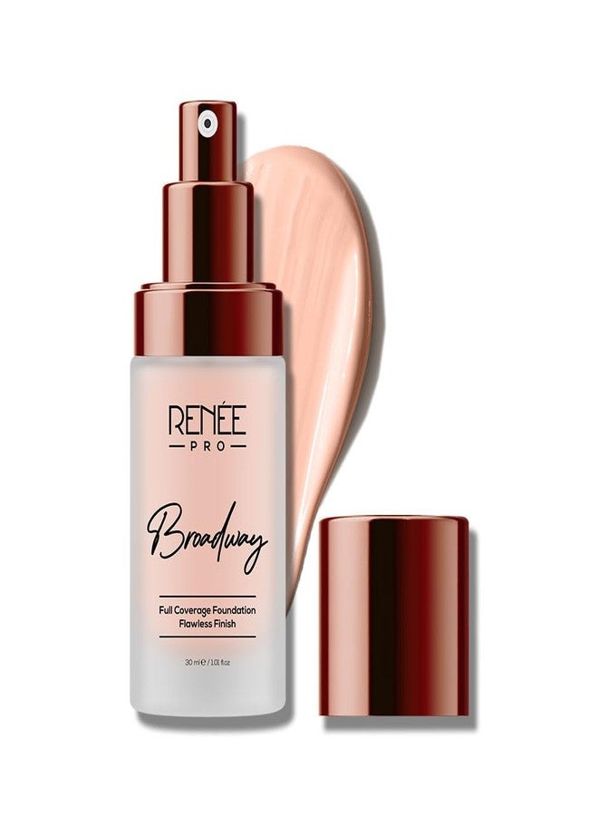 RENEE PRO Broadway Liquid Foundation - Serene, Full Coverage, Lightweight, Long-Lasting, And Highly Buildable. Delivers Velvety Matte Finish, Infused with SPF 15 & Argan Oil for Nourishment - 30ml - Image 1