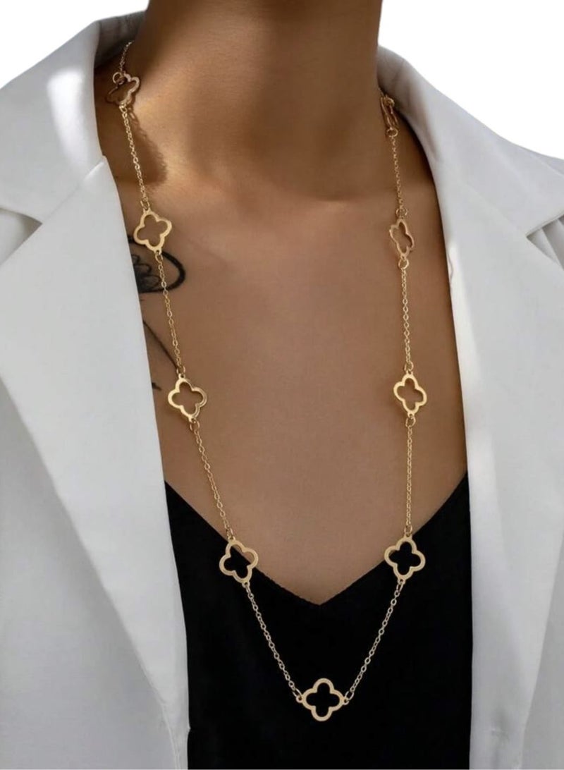 YUCCA European and American Style Hollow Out Plant Leaf Pendant Long Necklace for Women Elegant Vintage - Image 1