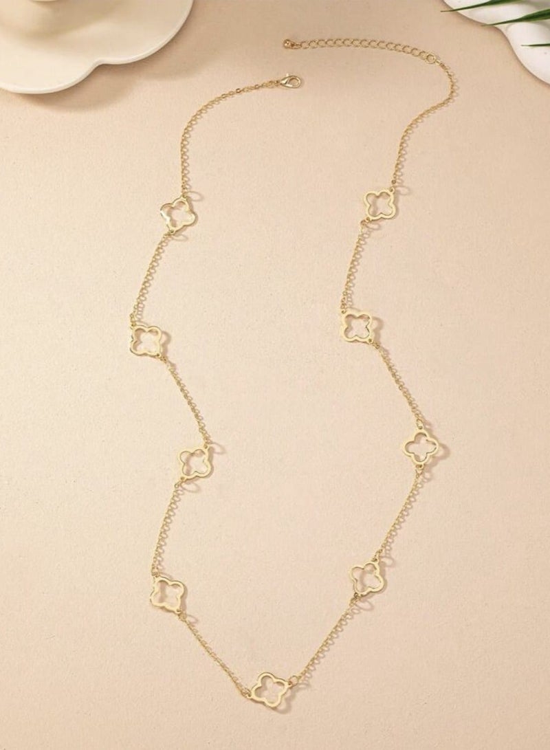 YUCCA European and American Style Hollow Out Plant Leaf Pendant Long Necklace for Women Elegant Vintage - Image 3