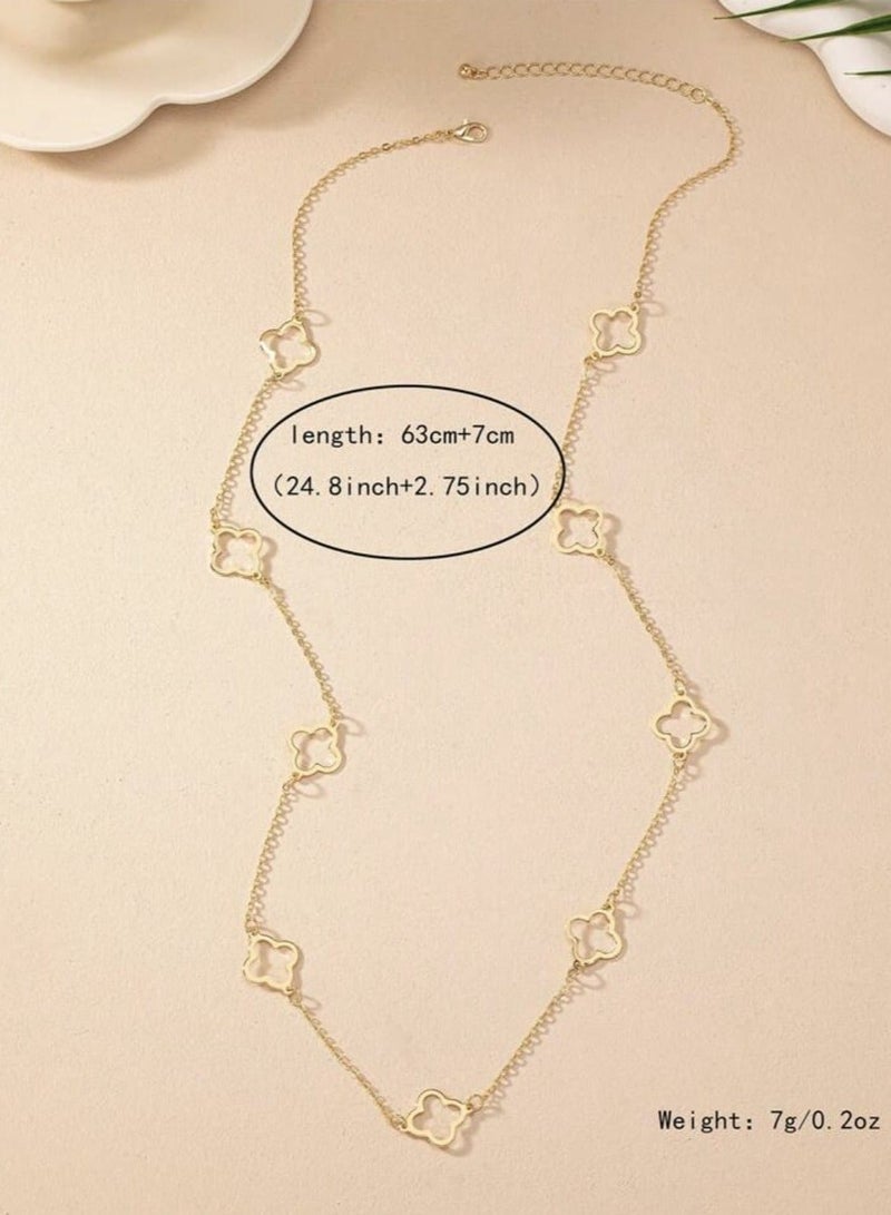 YUCCA European and American Style Hollow Out Plant Leaf Pendant Long Necklace for Women Elegant Vintage - Image 4