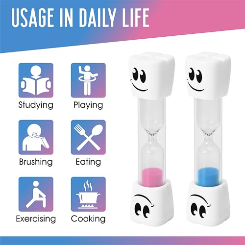 TeacherFav 2 Minute Toothbrush Sand Timer for Kids - Set of 2 Small Blue and Pink Smiley Hourglass - Image 5